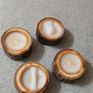 Natural Wood Tealight Candle Set